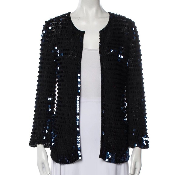 DESIGNER DIANE VON FURSTENBERG BLACK SEQUIN EMBELLISHMENTS LONG SLEEVE SWEATER M - Picture 1 of 9